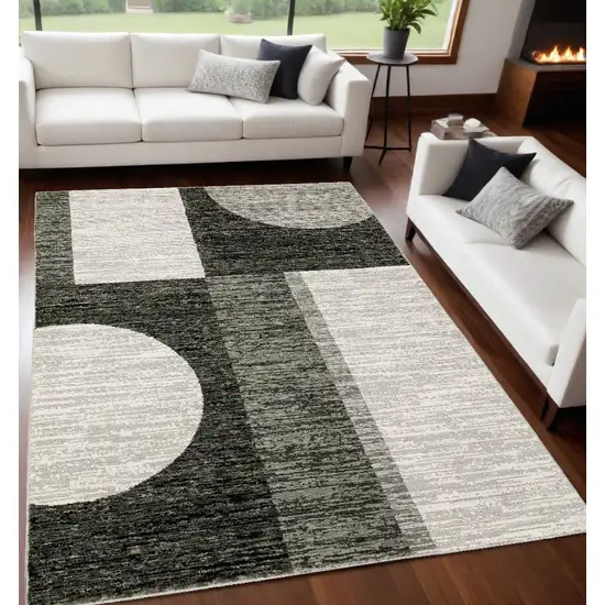 Gray and Ivory Geometric Power Loom Area Rug Photo 1