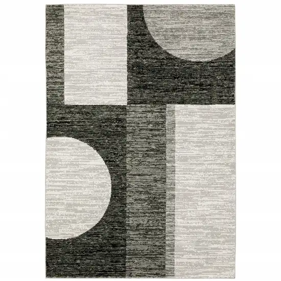 Charcoal Grey And Ivory Geometric Power Loom Stain Resistant Area Rug Photo 1