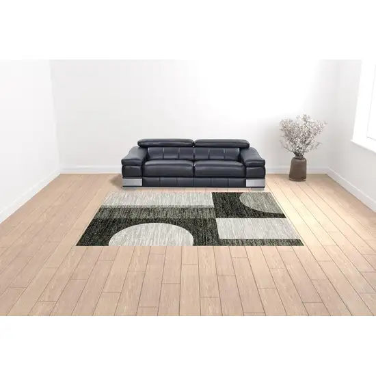 Charcoal Grey And Ivory Geometric Power Loom Stain Resistant Area Rug Photo 2