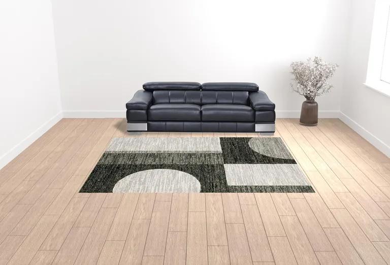 Charcoal Grey And Ivory Geometric Power Loom Stain Resistant Area Rug Photo 2