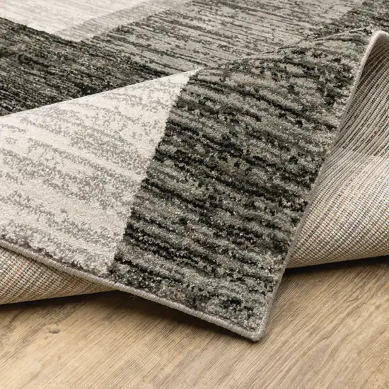 Charcoal Grey And Ivory Geometric Power Loom Stain Resistant Runner Rug Photo 8