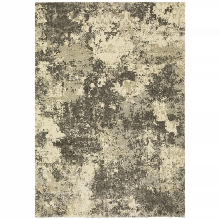 Charcoal Grey Beige And Tan Abstract Power Loom Stain Resistant Area Rug Photo 1