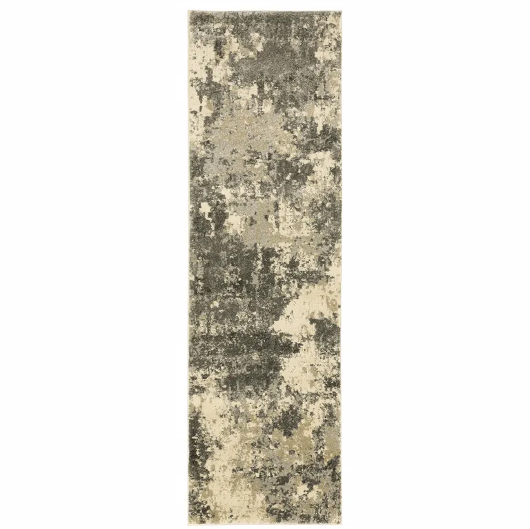 Charcoal Grey Beige And Tan Abstract Power Loom Stain Resistant Runner Rug Photo 1