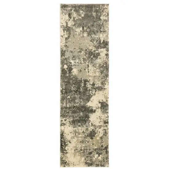 Charcoal Grey Beige And Tan Abstract Power Loom Stain Resistant Runner Rug Photo 1