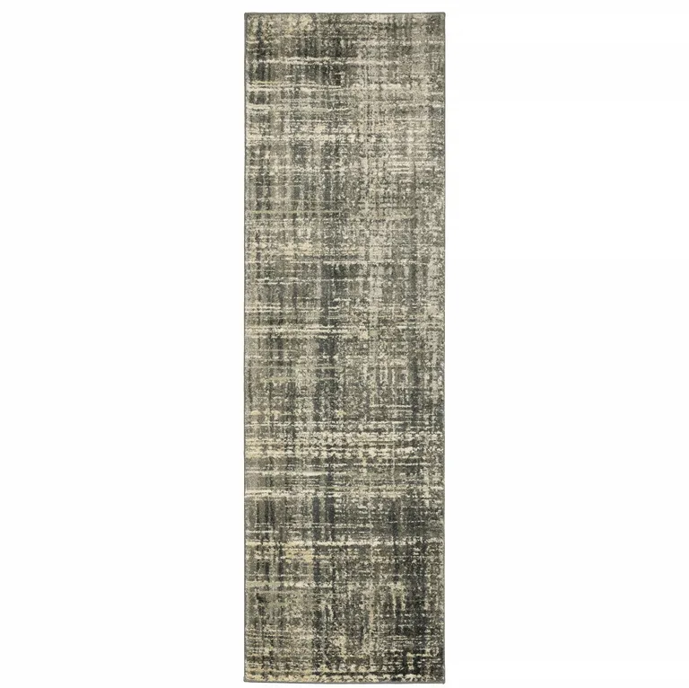 Charcoal Grey Beige And Tan Abstract Power Loom Stain Resistant Runner Rug Photo 1