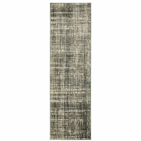 Charcoal Grey Beige And Tan Abstract Power Loom Stain Resistant Runner Rug Photo 2