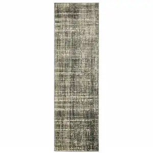 Photo of Charcoal Grey Beige And Tan Abstract Power Loom Stain Resistant Runner Rug