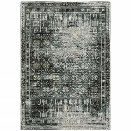 Charcoal Grey Blue Ivory And Taupe Oriental Power Loom Stain Resistant Area Rug Photo 1