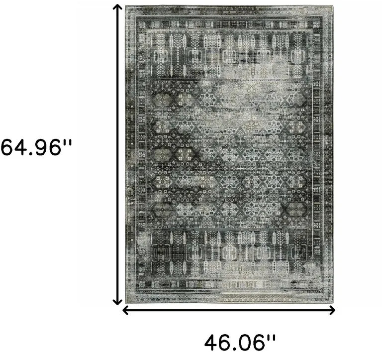 Charcoal Grey Blue Ivory And Taupe Oriental Power Loom Stain Resistant Area Rug Photo 4