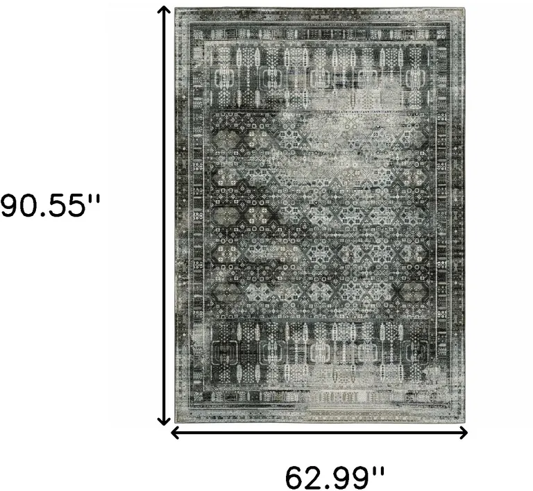 Charcoal Grey Blue Ivory And Taupe Oriental Power Loom Stain Resistant Area Rug Photo 4