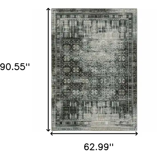 Charcoal Grey Blue Ivory And Taupe Oriental Power Loom Stain Resistant Area Rug Photo 4