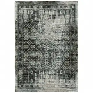 Photo of Charcoal Grey Blue Ivory And Taupe Oriental Power Loom Stain Resistant Area Rug