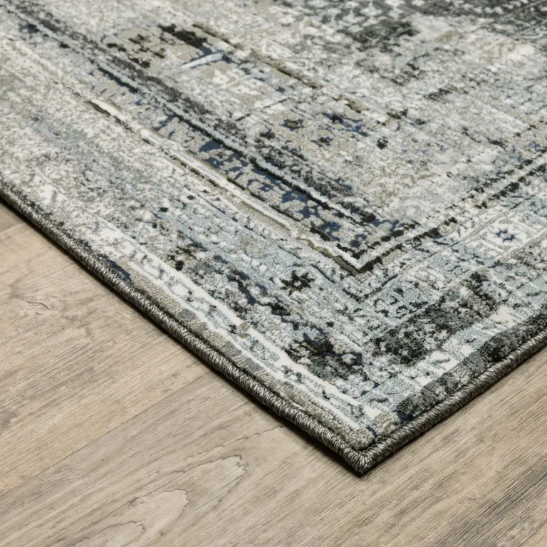 Charcoal Grey Blue Ivory And Taupe Oriental Power Loom Stain Resistant Area Rug Photo 3