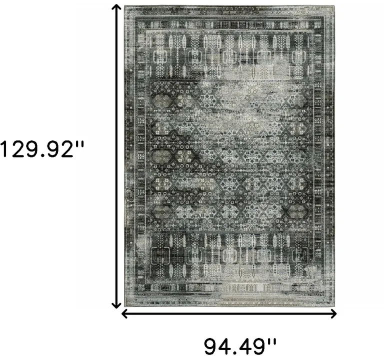 Charcoal Grey Blue Ivory And Taupe Oriental Power Loom Stain Resistant Area Rug Photo 4