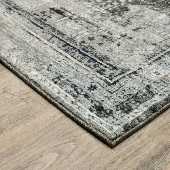 Charcoal Grey Blue Ivory And Taupe Oriental Power Loom Stain Resistant Runner Rug Photo 3