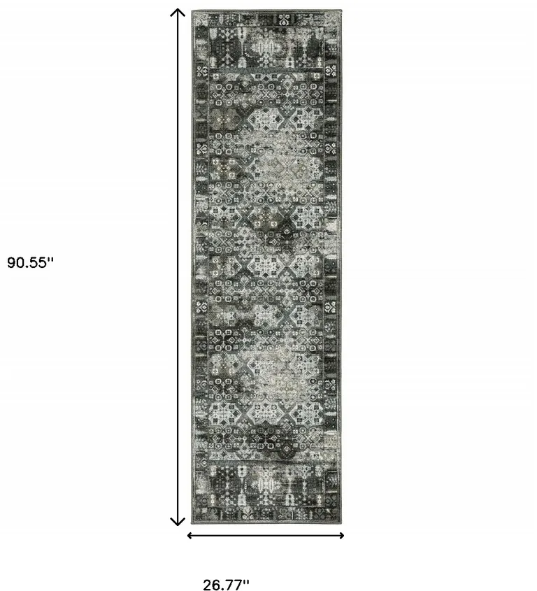 Charcoal Grey Blue Ivory And Taupe Oriental Power Loom Stain Resistant Runner Rug Photo 4