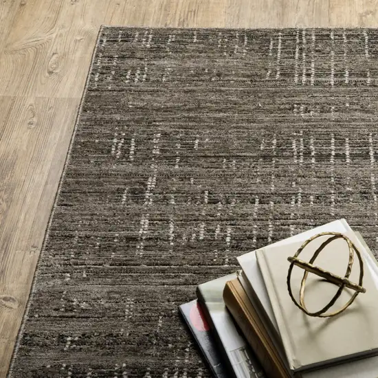 Charcoal Grey Grey Ivory Tan And Brown Abstract Power Loom Stain Resistant Runner Rug Photo 7