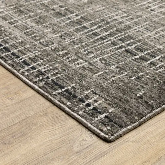 Charcoal Grey Grey Ivory Tan And Brown Abstract Power Loom Stain Resistant Runner Rug Photo 5