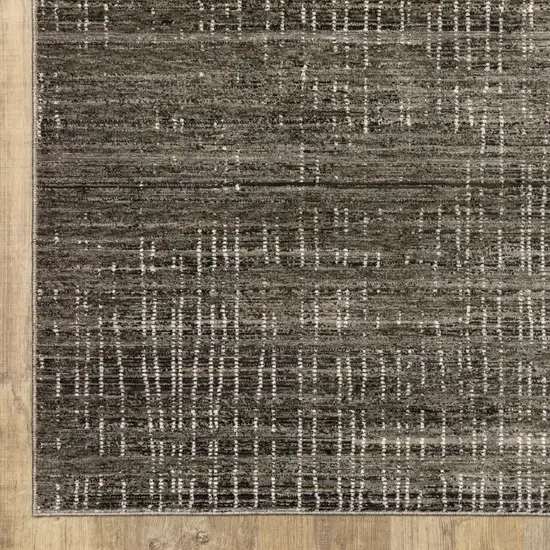 Charcoal Grey Grey Ivory Tan And Brown Abstract Power Loom Stain Resistant Runner Rug Photo 2