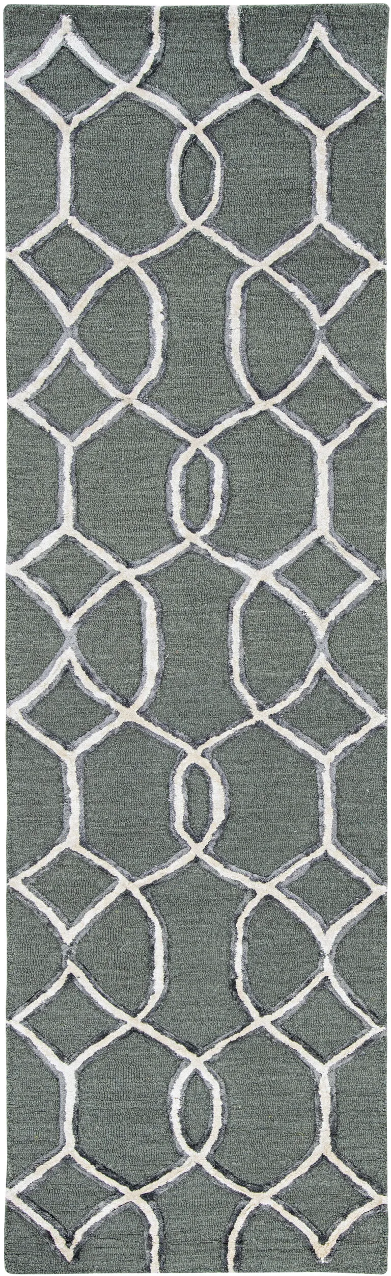 Charcoal Grey Hand Tufted Ogee Indoor Runner Rug Photo 2