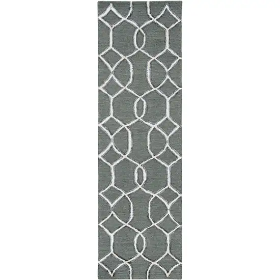 Charcoal Grey Hand Tufted Ogee Indoor Runner Rug Photo 2