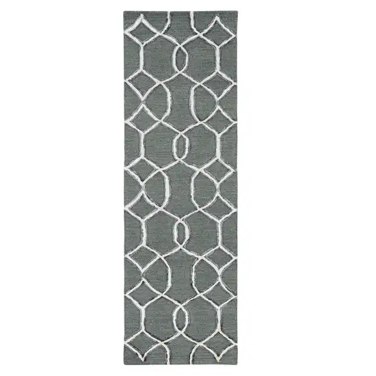 Charcoal Grey Hand Tufted Ogee Indoor Runner Rug Photo 1