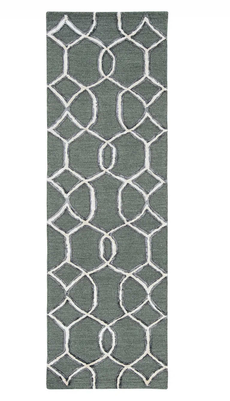 Charcoal Grey Hand Tufted Ogee Indoor Runner Rug Photo 1