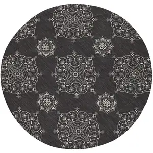 Photo of Charcoal Grey Hand Woven UV Treated Floral Disk Indoor Outdoor Area Rug