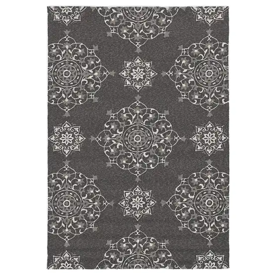 Charcoal Grey Hand Woven Uv Treated Floral Disk Indoor Outdoor Area Rug Photo 2