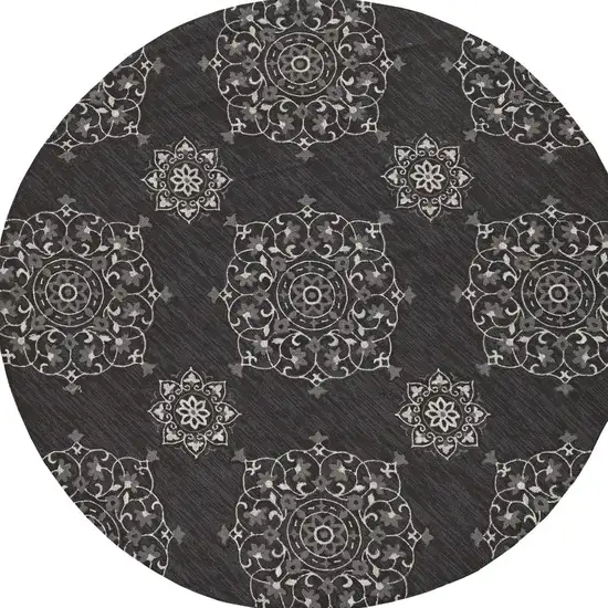 Charcoal Grey Hand Woven UV Treated Floral Disk Indoor Outdoor Area Rug Photo 4