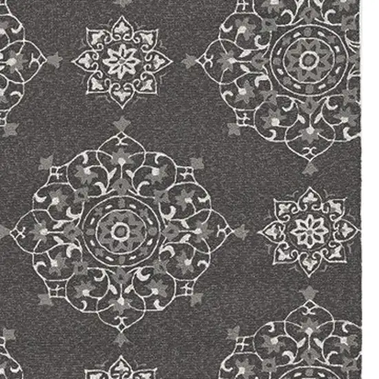 Charcoal Grey Hand Woven Uv Treated Floral Disk Indoor Outdoor Area Rug Photo 5