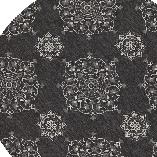 Charcoal Grey Hand Woven UV Treated Geometric Traditional Round Indoor Outdoor Area Rug Photo 3