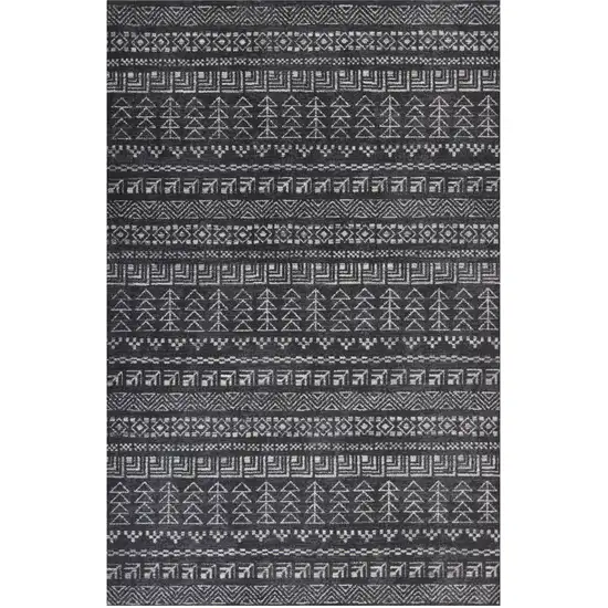 3'X5' Charcoal Grey Machine Woven Bohemian Tribal Indoor Area Rug Photo 2