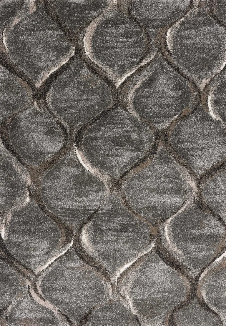 Charcoal Grey Machine Woven Ogee Indoor Area Rug Photo 1