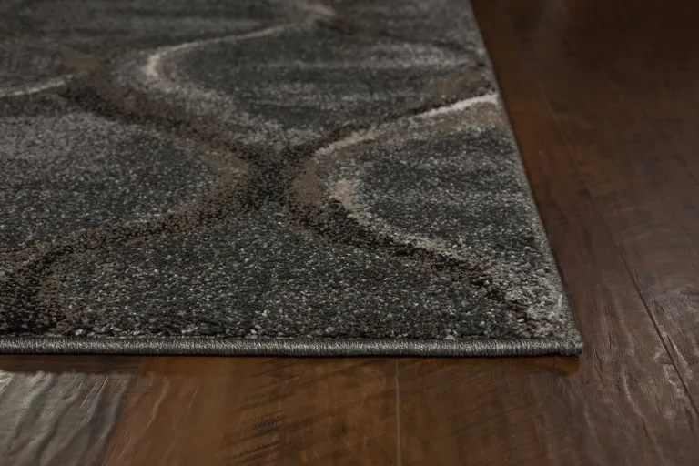 Charcoal Grey Machine Woven Ogee Indoor Area Rug Photo 4