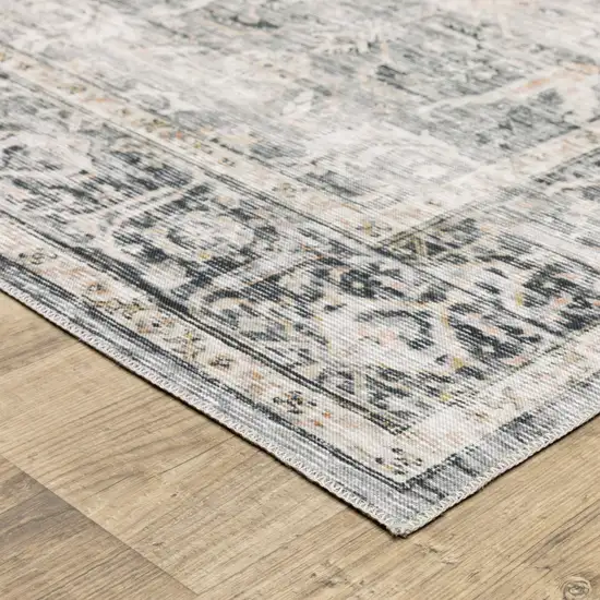 Charcoal Grey Salmon And Ivory Oriental Printed Stain Resistant Non Skid Area Rug Photo 5