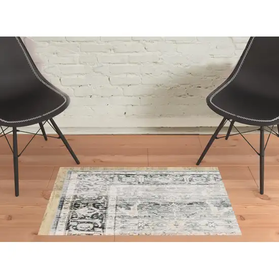 Charcoal Grey Salmon And Ivory Oriental Printed Stain Resistant Non Skid Area Rug Photo 3