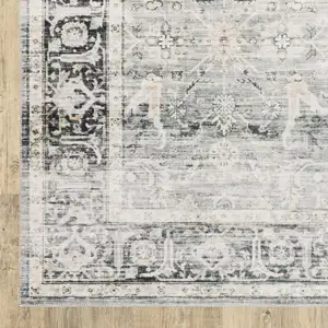 Photo of Charcoal Grey Salmon And Ivory Oriental Printed Stain Resistant Non Skid Area Rug