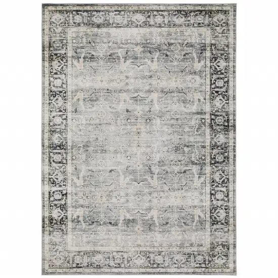 Charcoal Grey Salmon And Ivory Oriental Printed Stain Resistant Non Skid Area Rug Photo 2