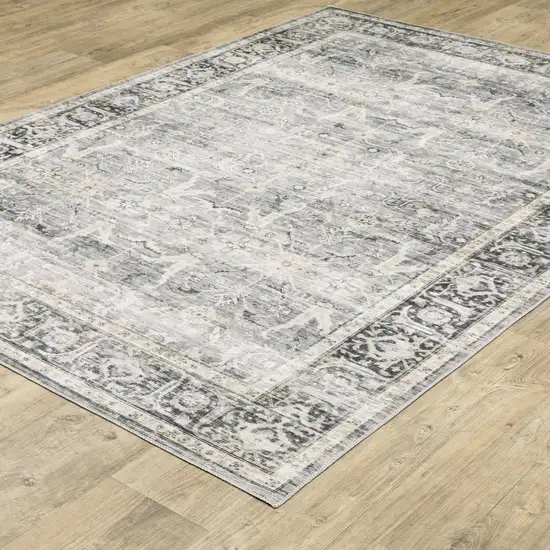 Charcoal Grey Salmon And Ivory Oriental Printed Stain Resistant Non Skid Area Rug Photo 6