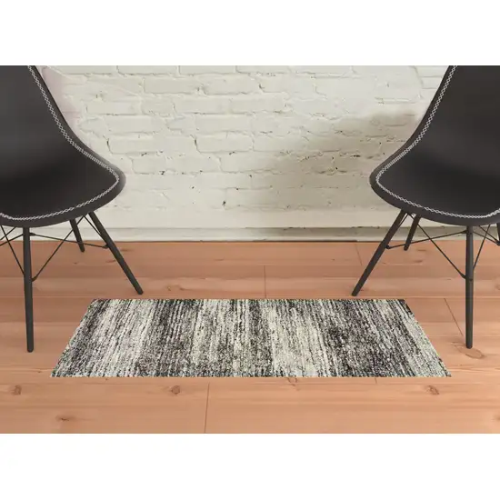 Charcoal Grey Silver And Ivory Abstract Power Loom Stain Resistant Area Rug Photo 2