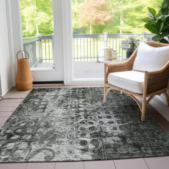 Charcoal Ikat Washable Non Skid Indoor Outdoor Area Rug Photo 8