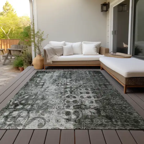 Charcoal Ikat Washable Non Skid Indoor Outdoor Area Rug Photo 6