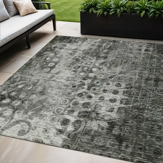 Charcoal Ikat Washable Non Skid Indoor Outdoor Area Rug Photo 1