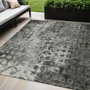 Photo of Charcoal Ikat Washable Non Skid Indoor Outdoor Area Rug