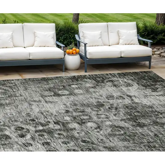 Charcoal Ikat Washable Non Skid Indoor Outdoor Area Rug Photo 1