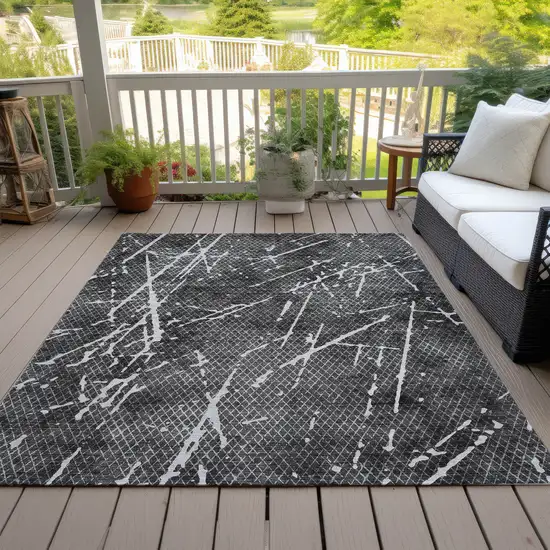 Charcoal Ivory And Gray Abstract Washable Indoor Outdoor Area Rug Photo 9