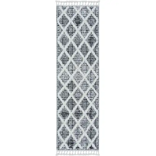 8' Charcoal Machine Woven Diamond Pattern Indoor Runner Rug Photo 2