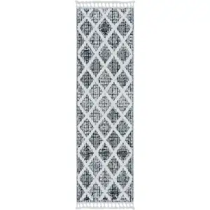 Photo of Charcoal Machine Woven Diamond Pattern Indoor Runner Rug