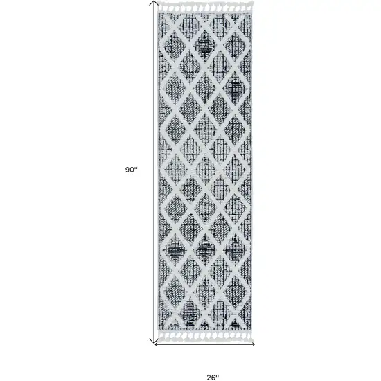 8' Charcoal Machine Woven Diamond Pattern Indoor Runner Rug Photo 3